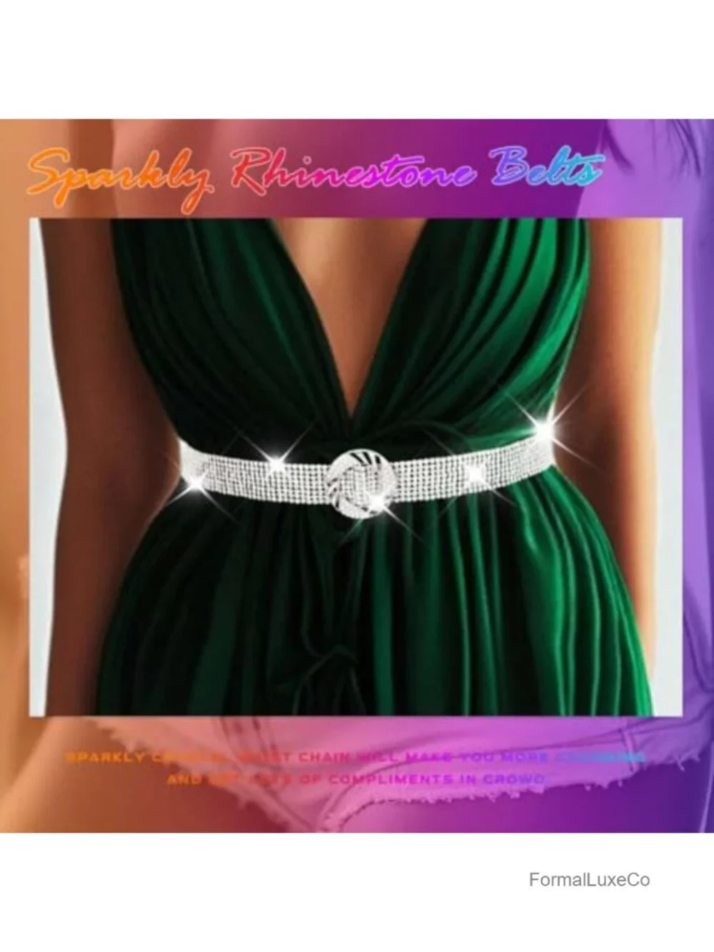 Rhinestone Crystal Glitter Chain Belt O-Ring Adjustable Waist Accessory Dress